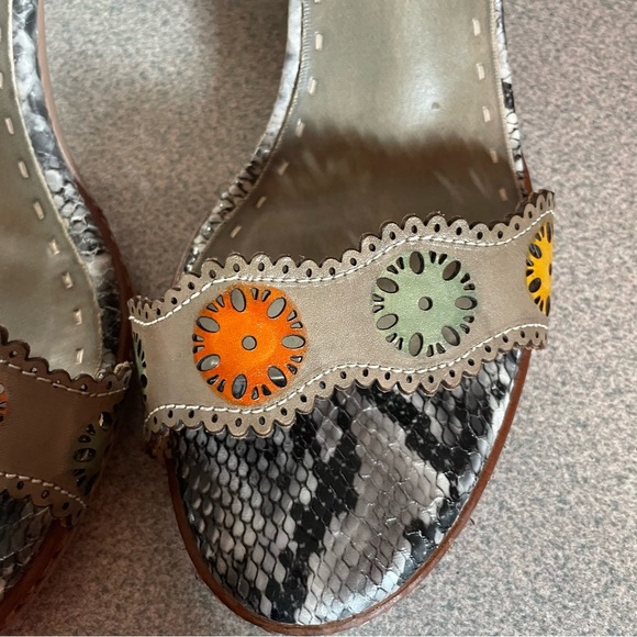 L'Artiste Spring Step Stacked Heel Ankle Strap Heels Sz US 8.5 Eur‎ 39 Snakeskin - Picture 3 of 8